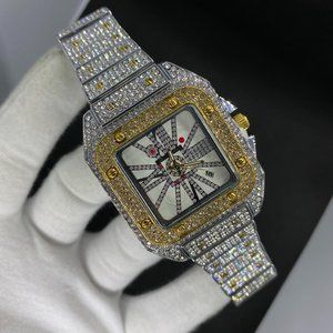 COPY - Luxury Looking Duo Color 18K Plated Full Diamond Watch, Men Bling Hip Ho…